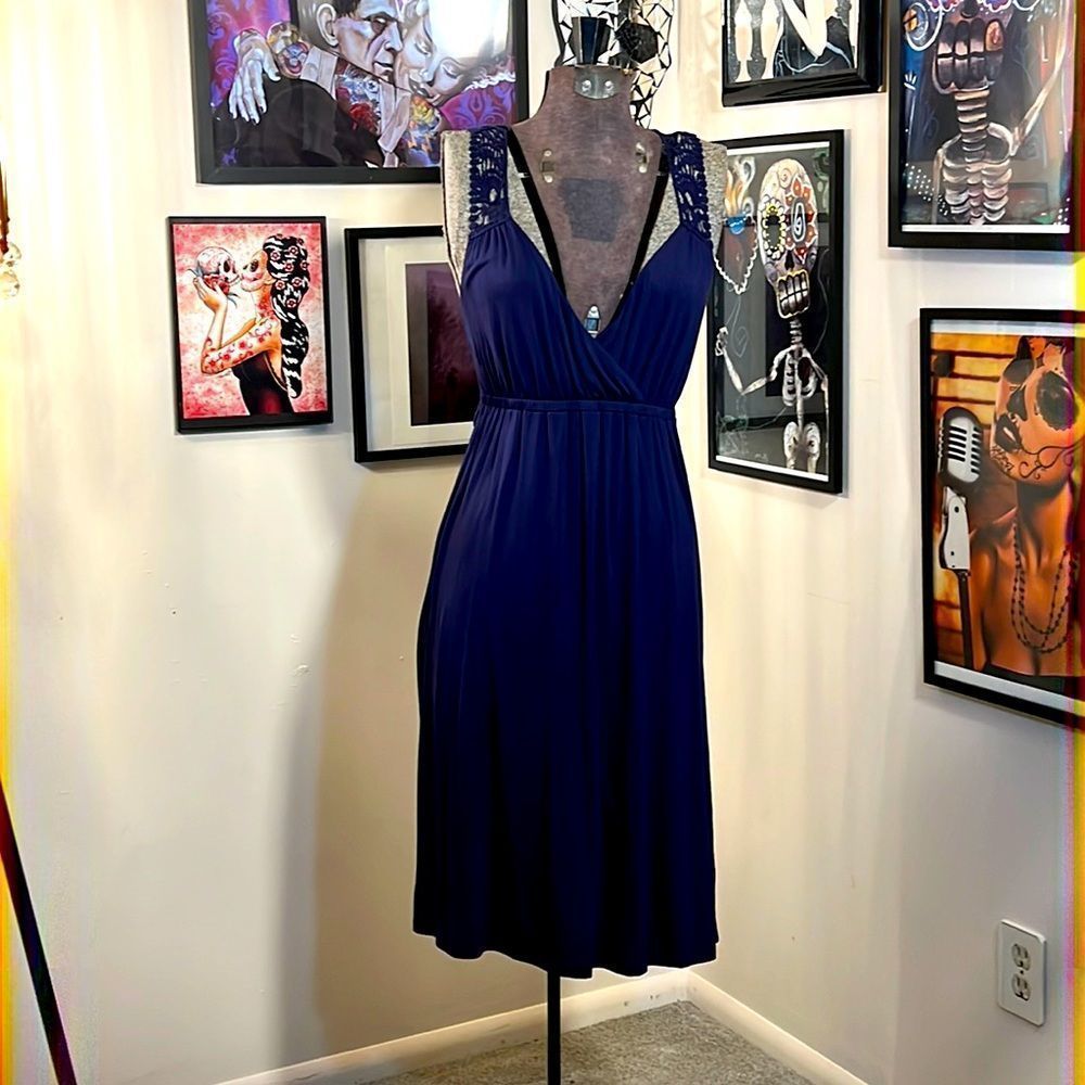Lascana Sleeveless Wrap Dress Lace Back Navy Blue Size 4 NWT Summer Vacation